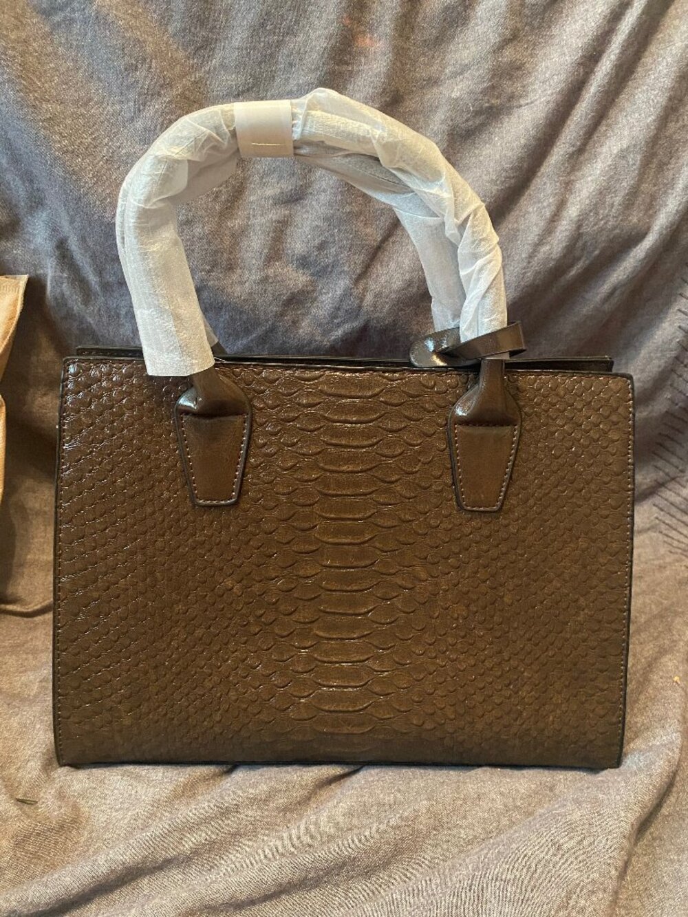 Lulus NWT Brown Faux Snakeskin Structured Satchel Crossbody Bag